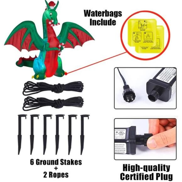 8ft Inflatable Christmas Dragon with Candy Disco LED Lighted Blow Up Decoration - Picture 5 of 6